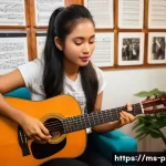 연주가가 되는 데 필요한 기본 자질 - **Prompt:** A young Malaysian female musician, approximately 22 years old, with long dark hair tied ...