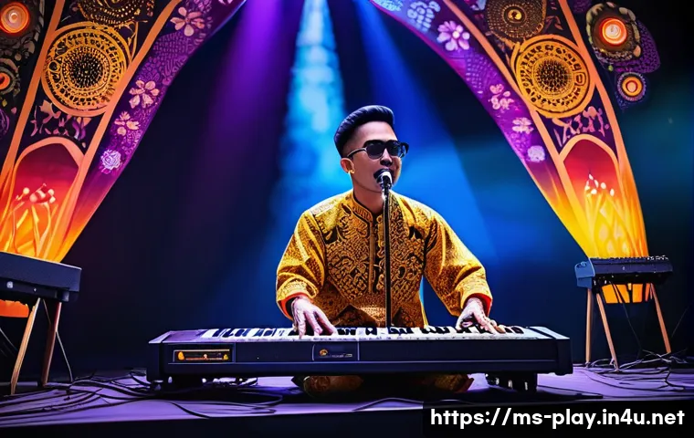 연주가가 알아야 할 연주법 트렌드 - A dynamic live music performance scene featuring a Malay musician on stage using a loop pedal and sy...