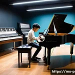 연주가가 알아야 할 최신 음악 이론 - A detailed scene of a modern music studio in Kuala Lumpur, Malaysia, showcasing a diverse group of y...
